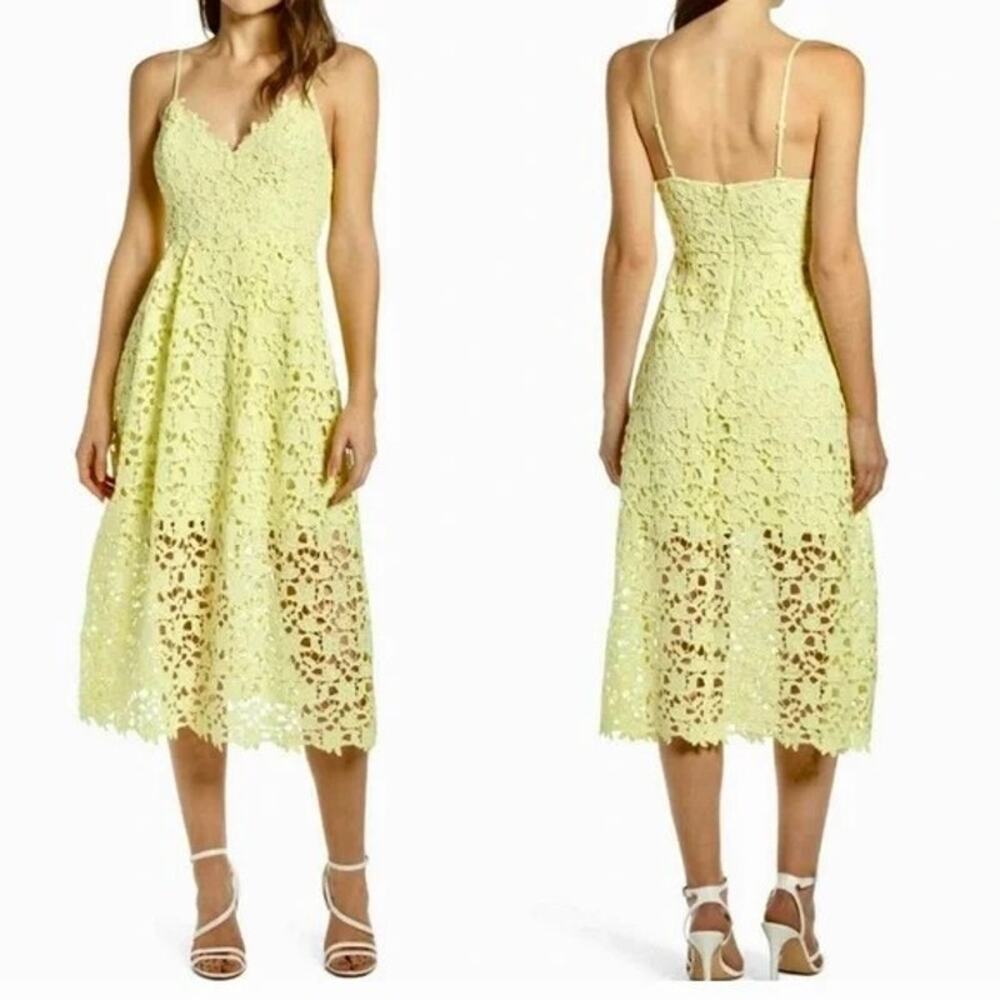 Astr Lemon Lace Midi Dress